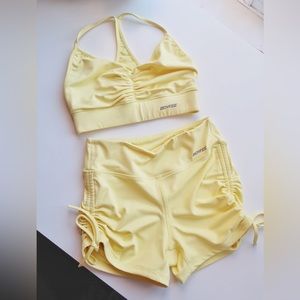 Bo+Tee Oh polly Set High Waisted Ruched Mini Shorts and top